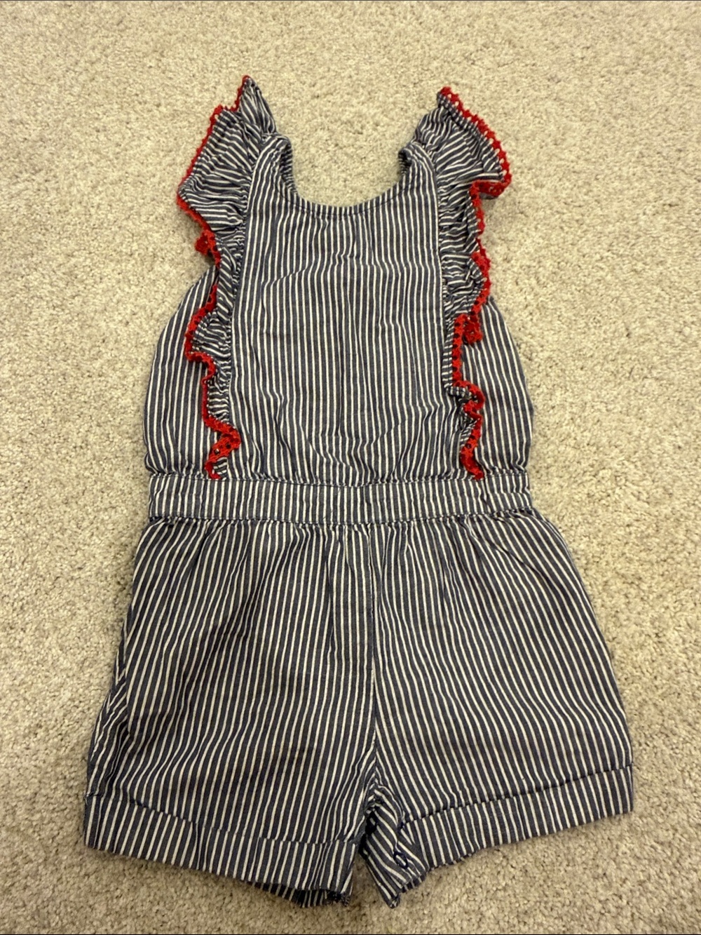 Cat & Jack Navy and White Striped Romper with Red Trim